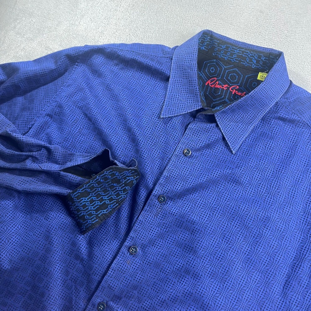 Robert Graham Blue Geometric Grid Button Down Shirt‎ Mens 3XL Classic Fit